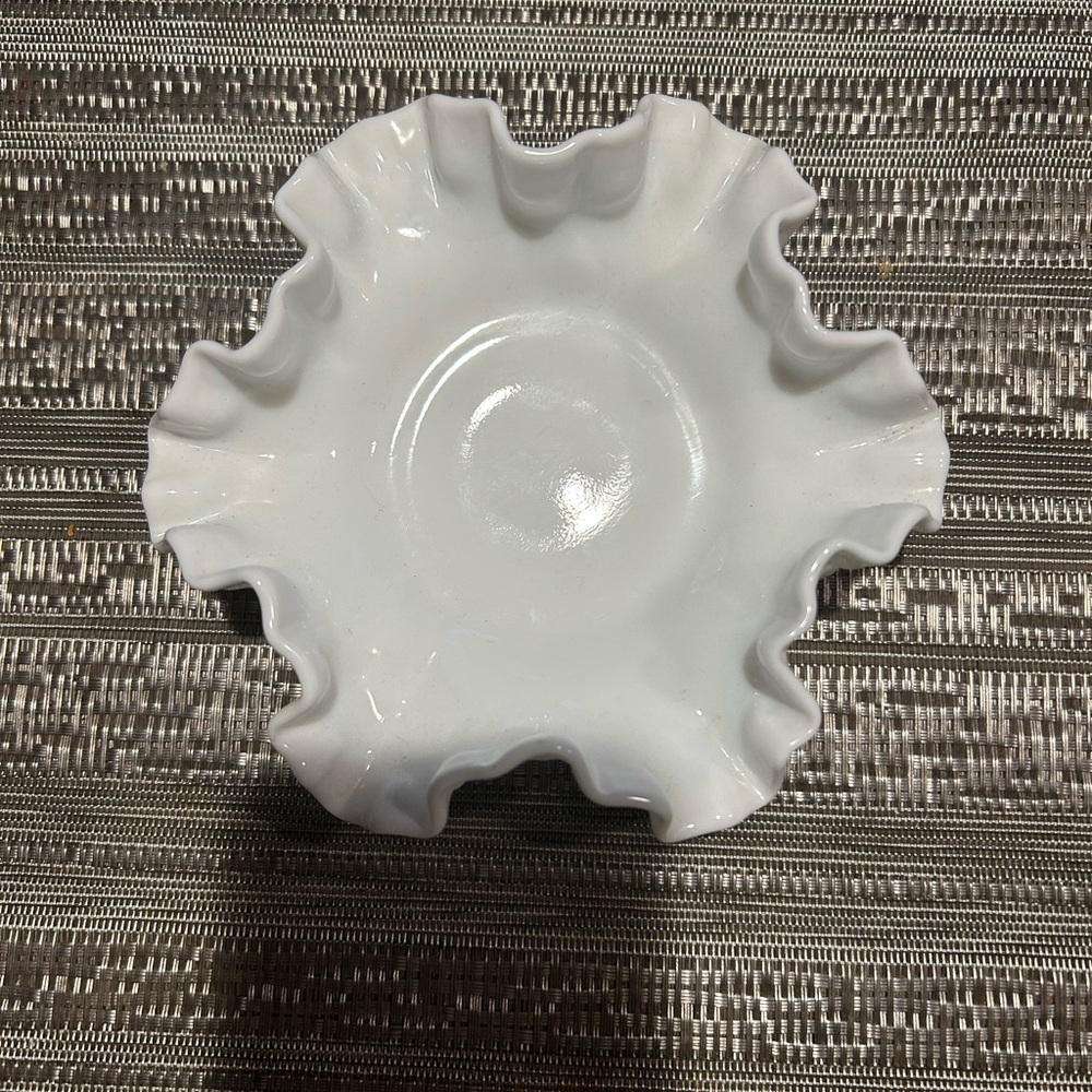 Fenton Hobnail Ruffled Milk Glass Petite Candy Dish 6”. Classic Flawless